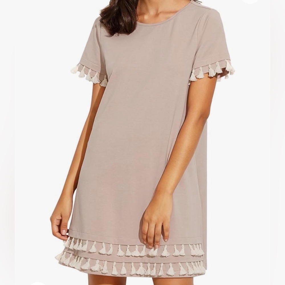 Romwe Women’s Short Sleeve Summer Loose Tunic Casual Tassel Dress